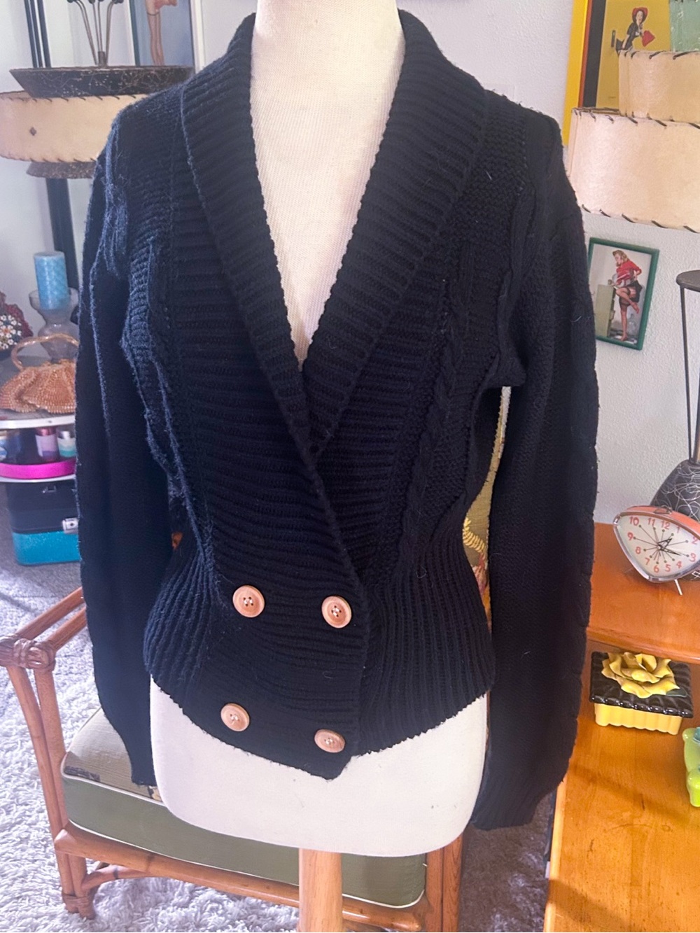 Vintage 1950s Sweater | Cardigan | black | Wool | M L | 50s